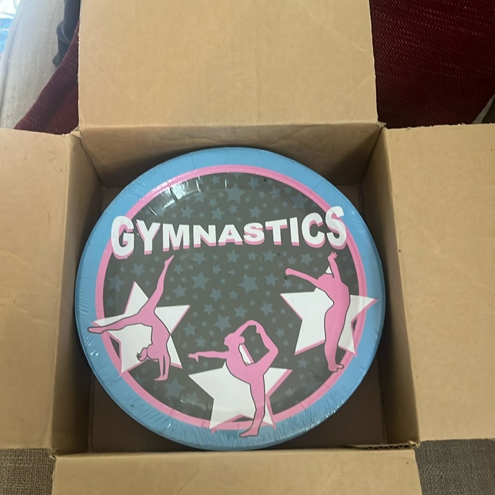 Blue orchards gymnastics acro party plates